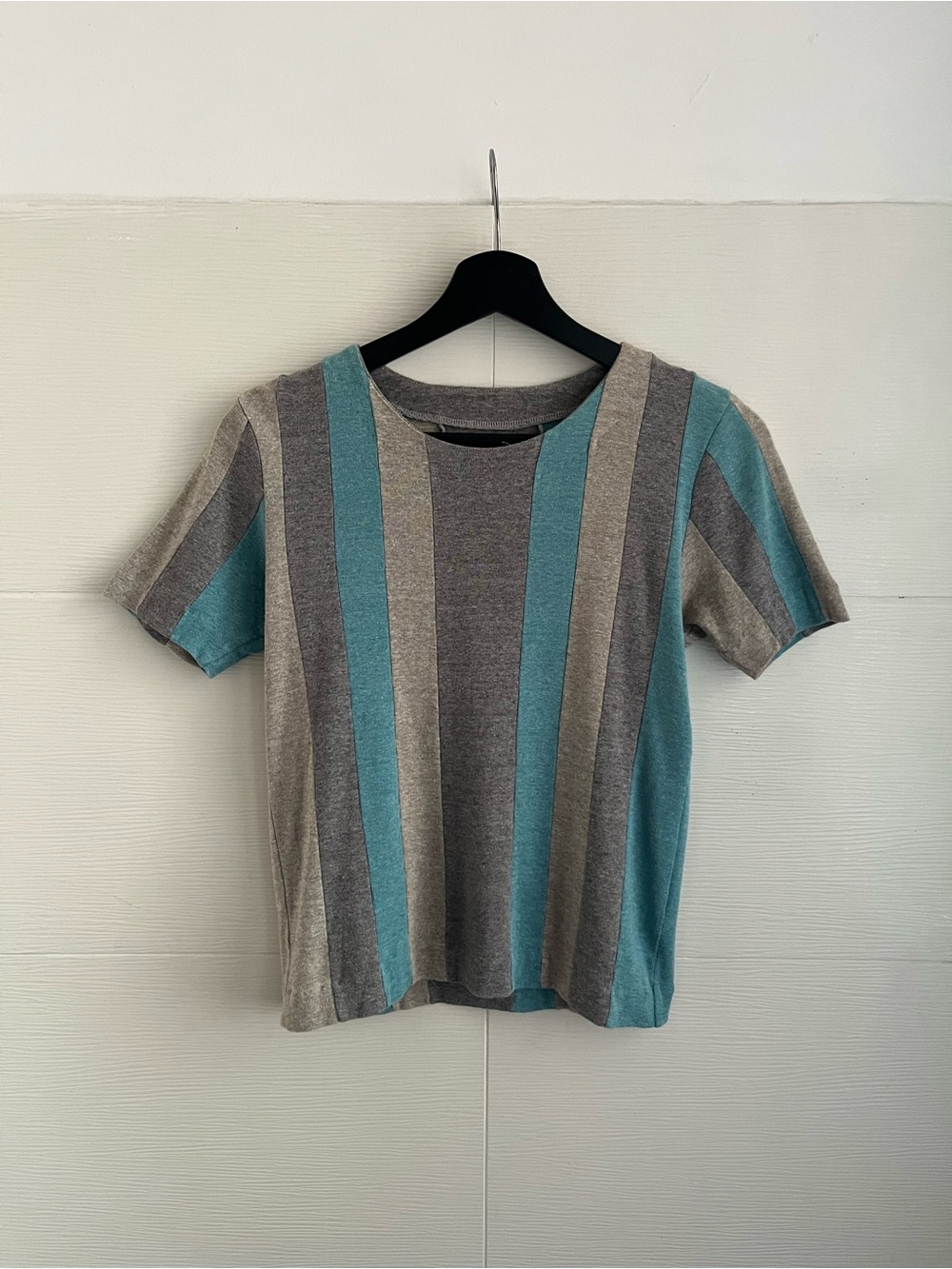 HAAT by Issey Miyake Striped Short Sleeve Tee in blue and Gray - size S/2JP